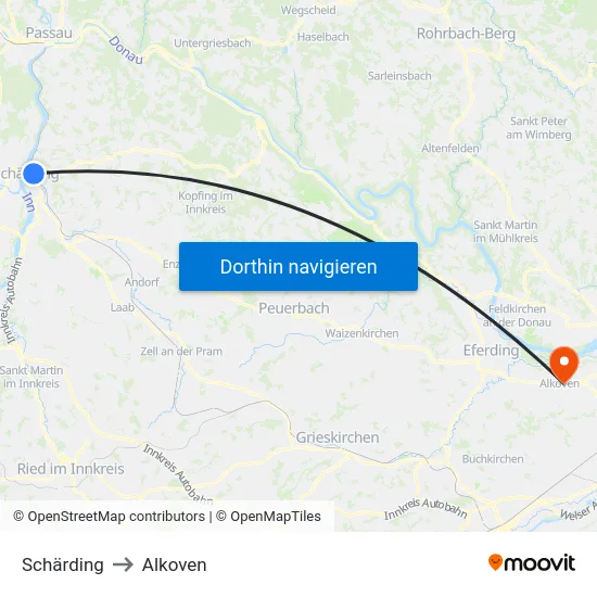 Schärding to Alkoven map