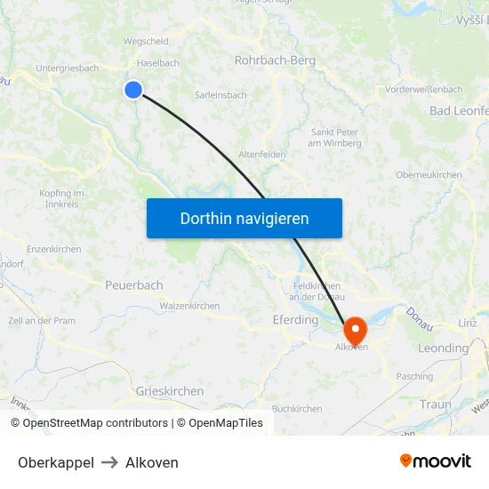 Oberkappel to Alkoven map