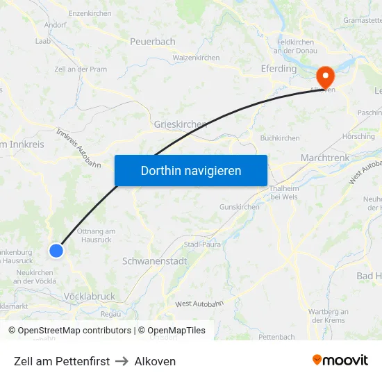 Zell am Pettenfirst to Alkoven map