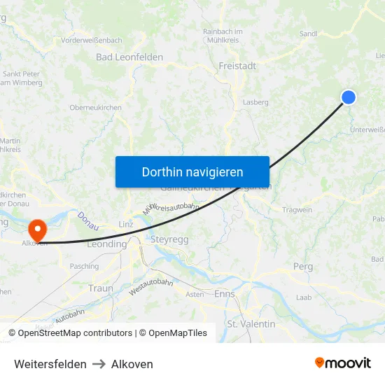 Weitersfelden to Alkoven map
