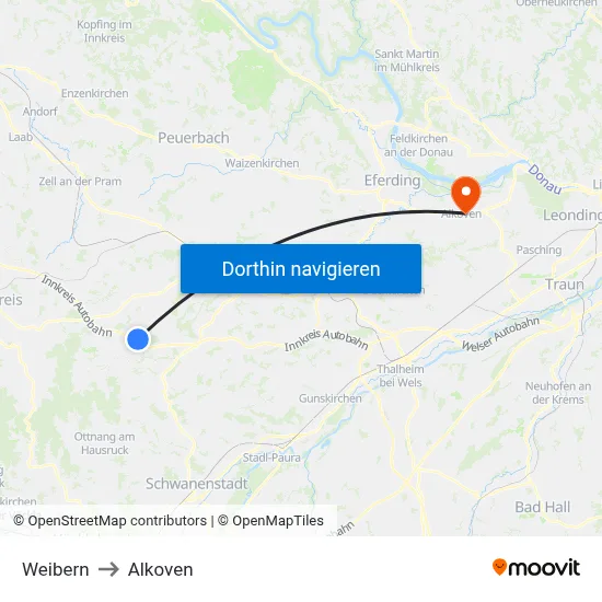 Weibern to Alkoven map