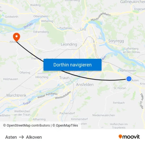 Asten to Alkoven map