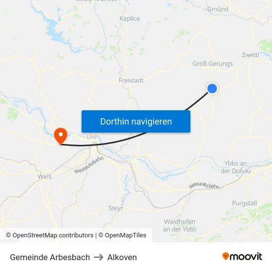 Gemeinde Arbesbach to Alkoven map