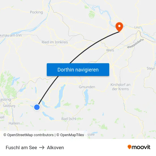 Fuschl am See to Alkoven map