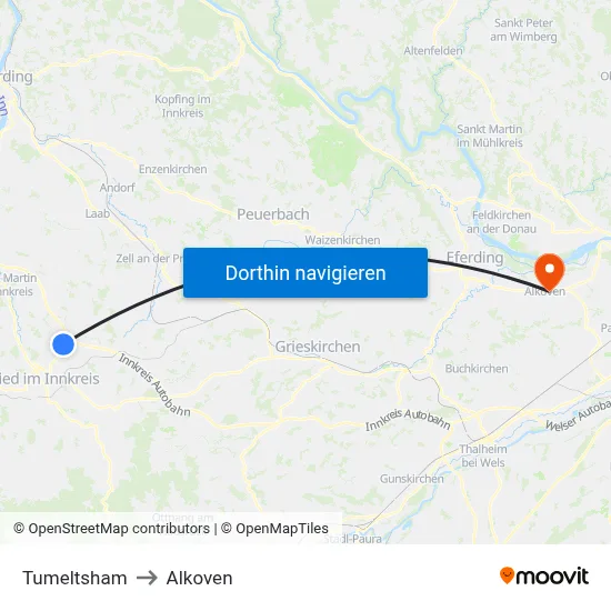 Tumeltsham to Alkoven map