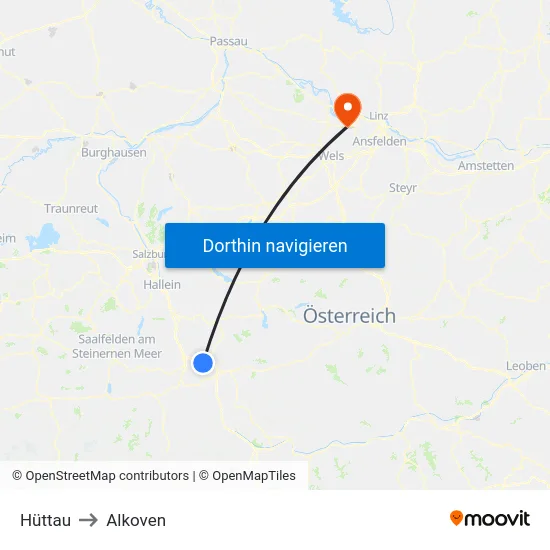 Hüttau to Alkoven map