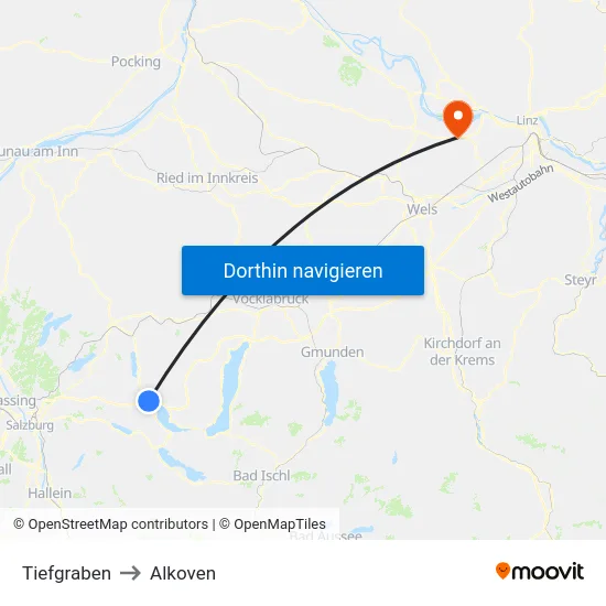 Tiefgraben to Alkoven map