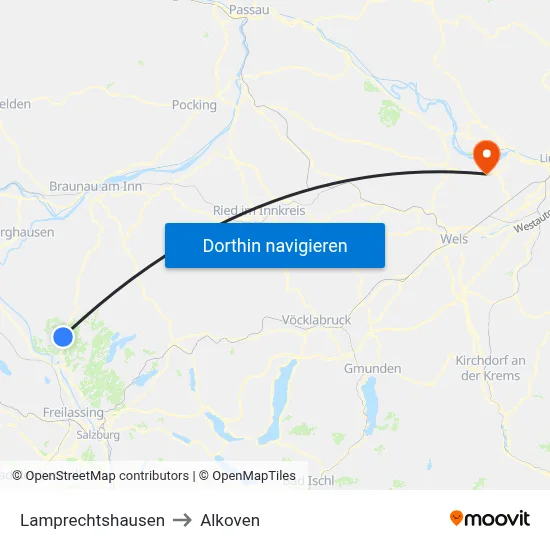 Lamprechtshausen to Alkoven map