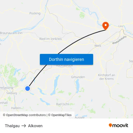 Thalgau to Alkoven map