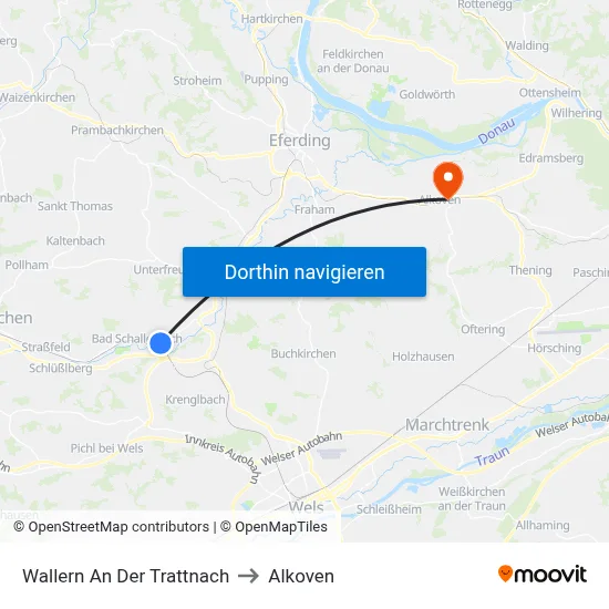 Wallern An Der Trattnach to Alkoven map
