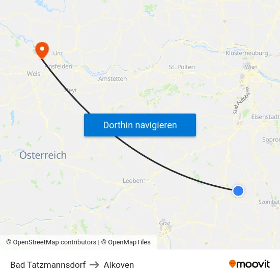 Bad Tatzmannsdorf to Alkoven map