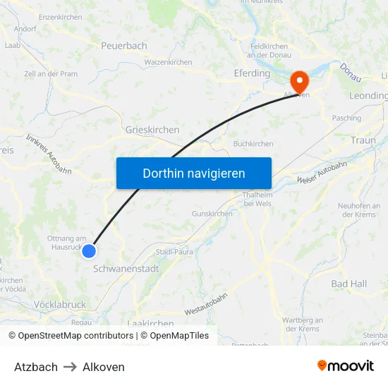 Atzbach to Alkoven map