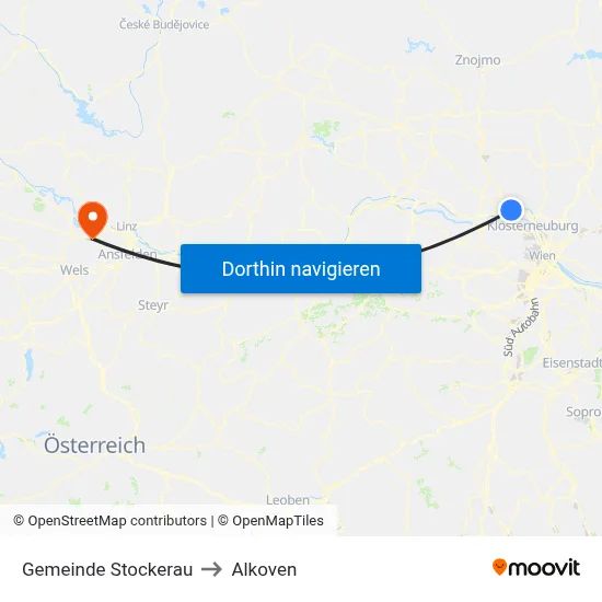 Gemeinde Stockerau to Alkoven map