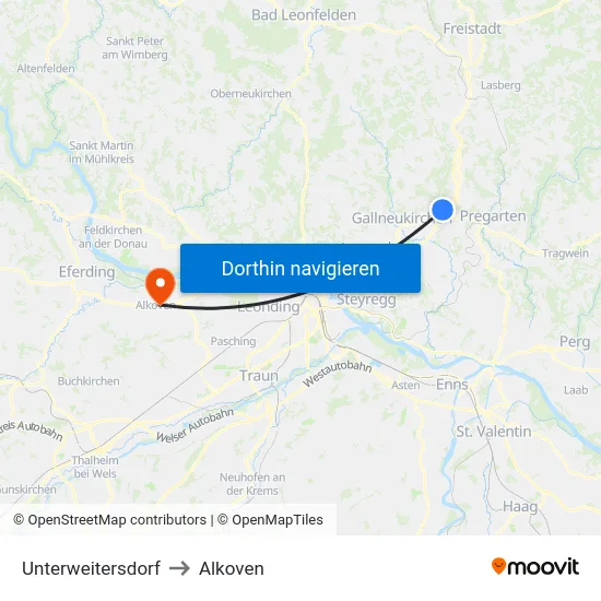 Unterweitersdorf to Alkoven map