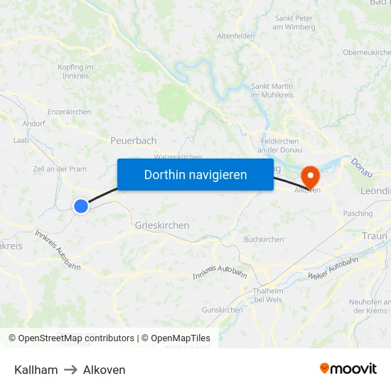 Kallham to Alkoven map