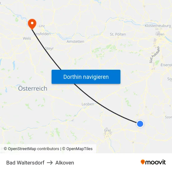 Bad Waltersdorf to Alkoven map