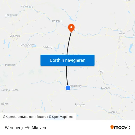 Wernberg to Alkoven map