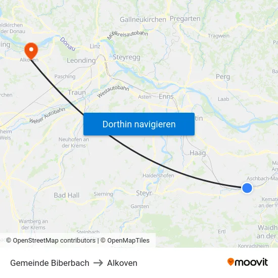 Gemeinde Biberbach to Alkoven map
