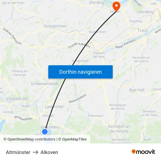 Altmünster to Alkoven map