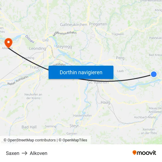 Saxen to Alkoven map