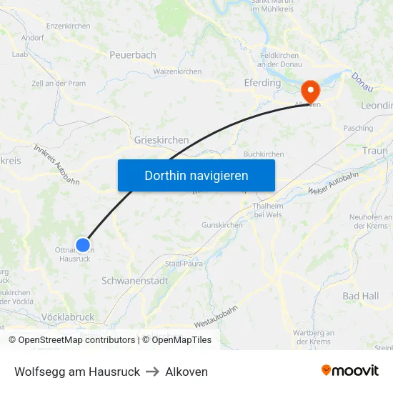 Wolfsegg am Hausruck to Alkoven map