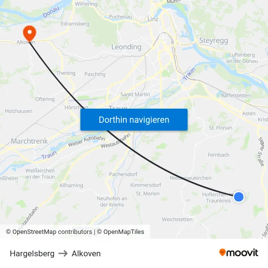 Hargelsberg to Alkoven map