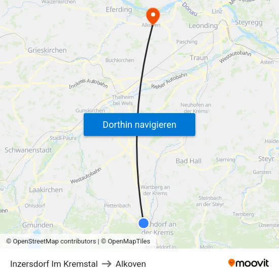 Inzersdorf Im Kremstal to Alkoven map