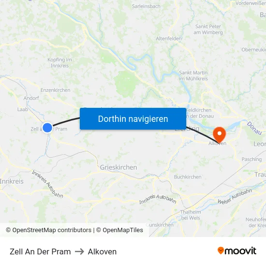 Zell An Der Pram to Alkoven map
