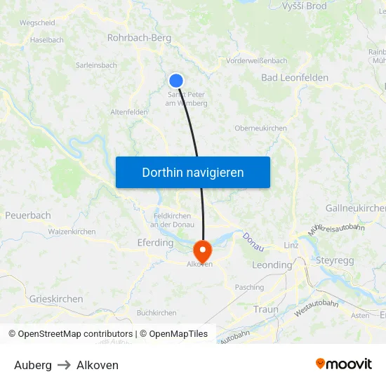 Auberg to Alkoven map