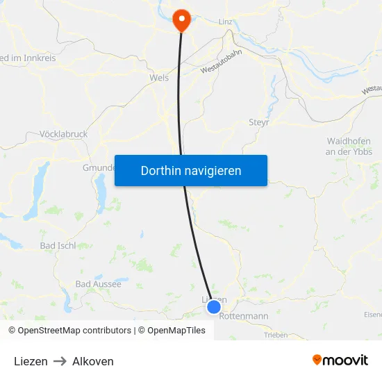 Liezen to Alkoven map