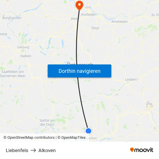 Liebenfels to Alkoven map