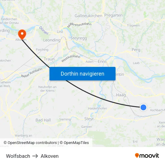 Wolfsbach to Alkoven map