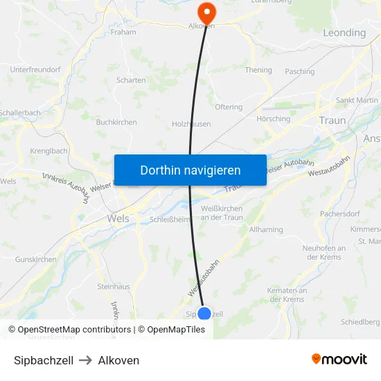 Sipbachzell to Alkoven map