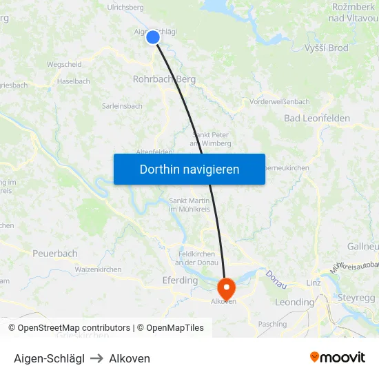 Aigen-Schlägl to Alkoven map