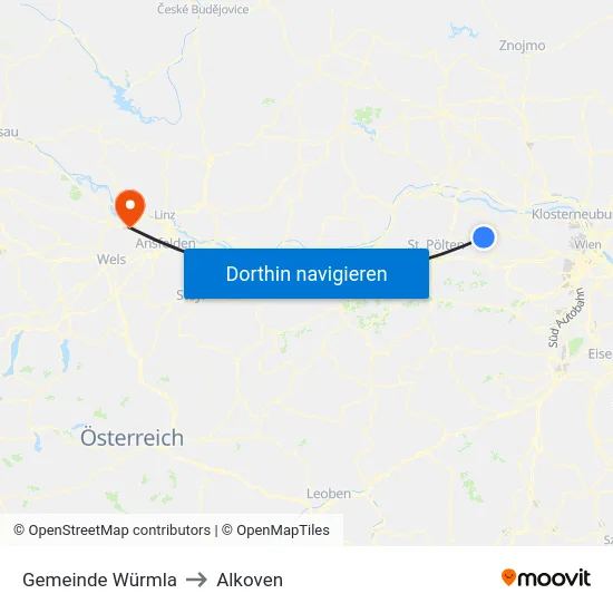 Gemeinde Würmla to Alkoven map