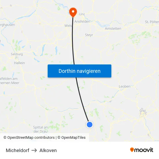 Micheldorf to Alkoven map