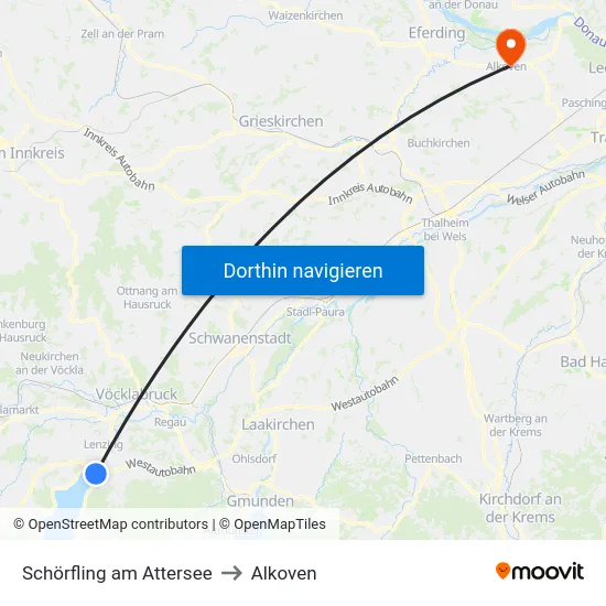 Schörfling am Attersee to Alkoven map