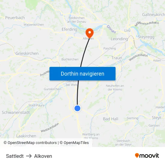 Sattledt to Alkoven map