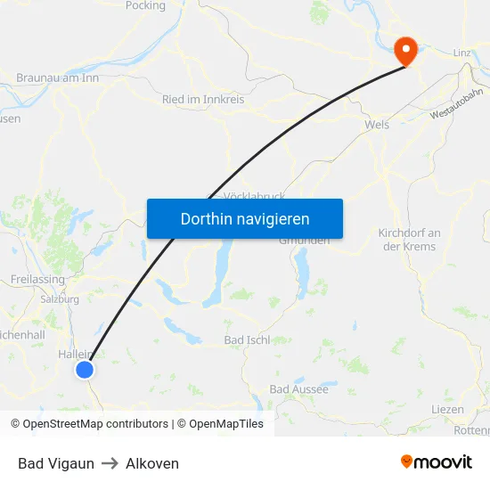 Bad Vigaun to Alkoven map