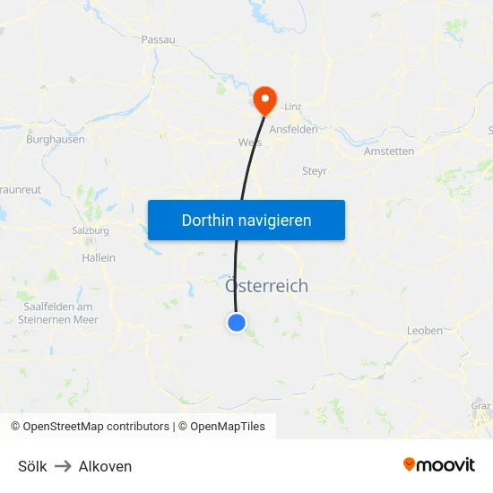 Sölk to Alkoven map