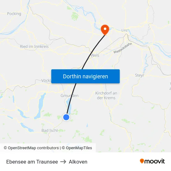 Ebensee am Traunsee to Alkoven map