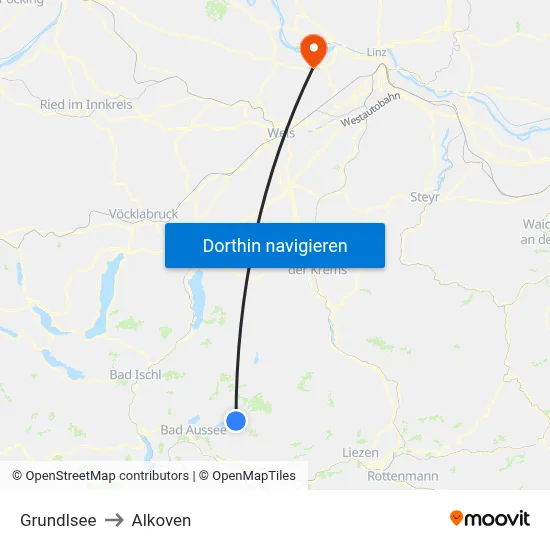 Grundlsee to Alkoven map