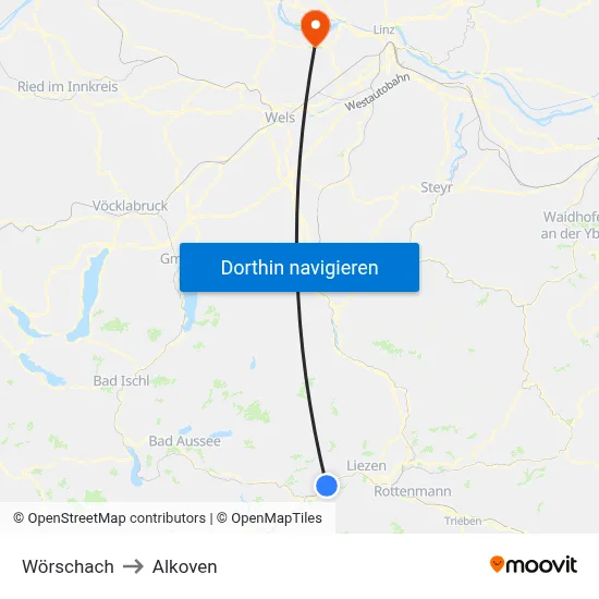 Wörschach to Alkoven map