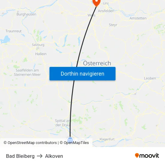 Bad Bleiberg to Alkoven map