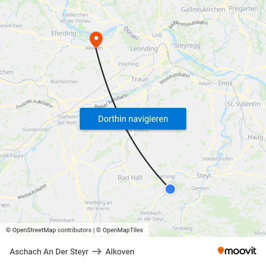 Aschach An Der Steyr to Alkoven map