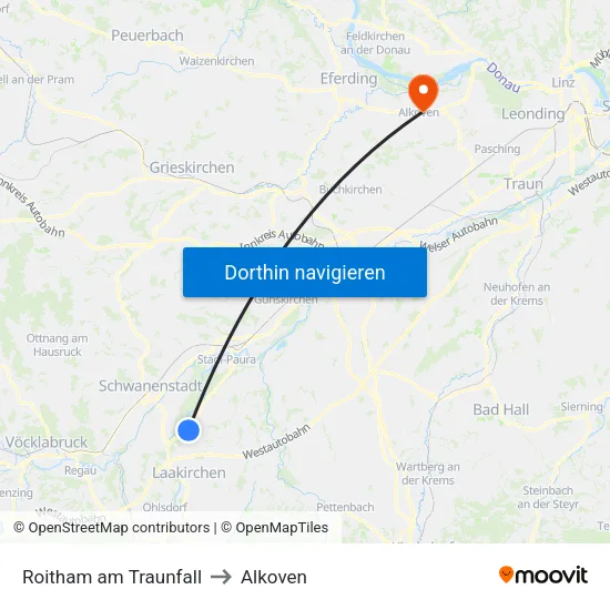 Roitham am Traunfall to Alkoven map