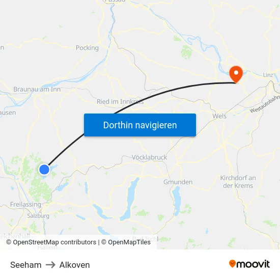 Seeham to Alkoven map