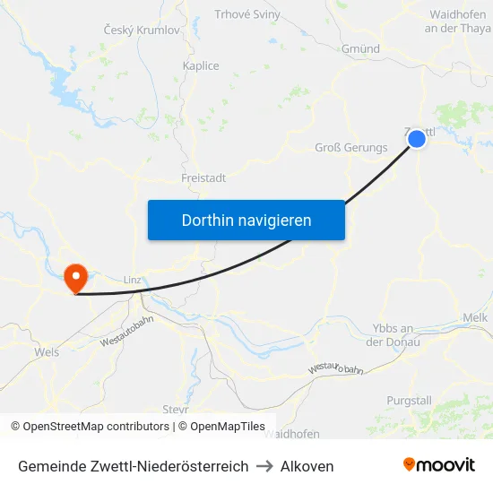 Gemeinde Zwettl-Niederösterreich to Alkoven map