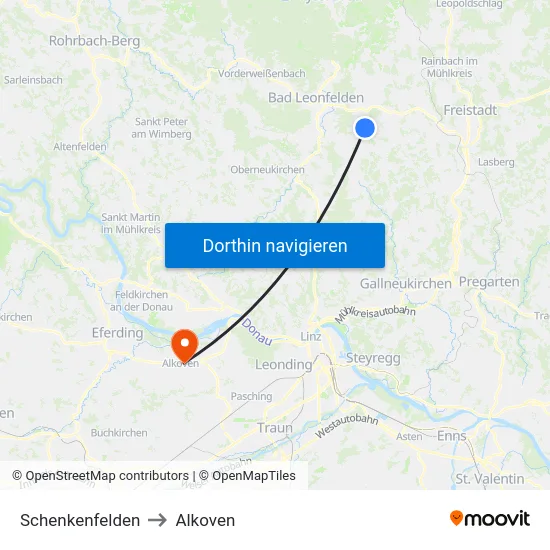 Schenkenfelden to Alkoven map