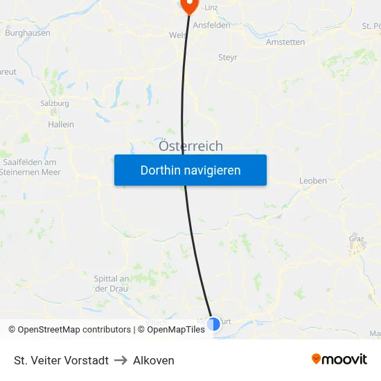 St. Veiter Vorstadt to Alkoven map